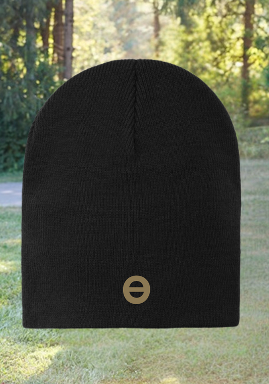 Black beanie with a Tan TH Logo