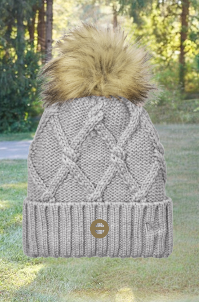Knitted beanie with pom-pom and TH Logo in Tan